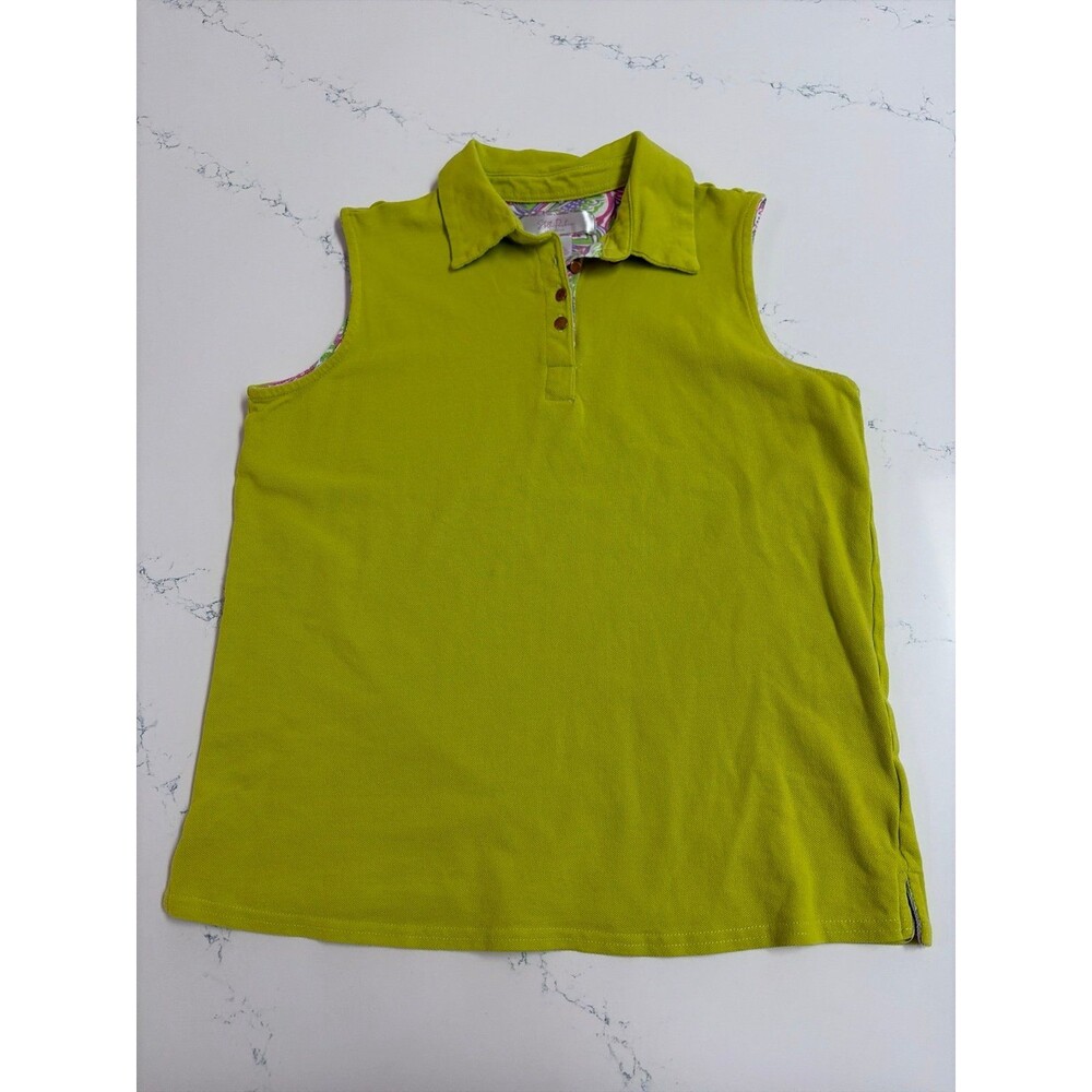 Stella Parker Collection Lime Green Sleeveless Polo Golf Top Paisley Trim Size S